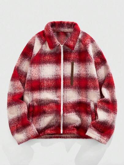 Street Life معطف طويل الأكمام بتصميم مربعات بسيط للرجال، للخريف والشتاء