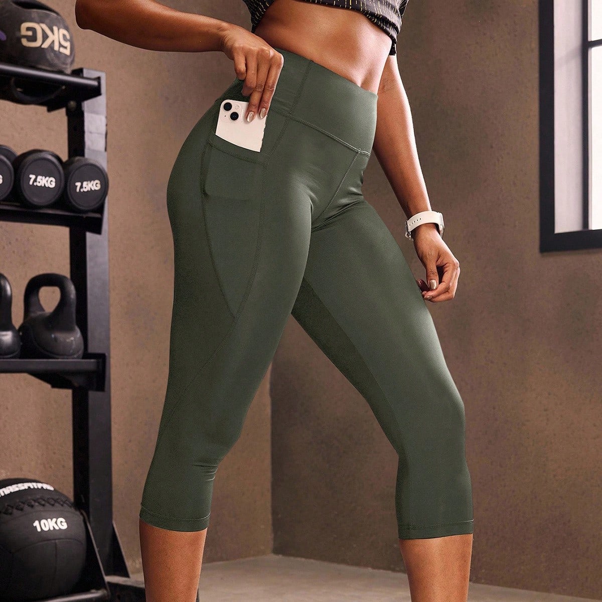 Pantalones de yoga para mujer con bolsillo lateral y cintura ancha