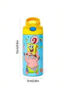 SpongeBob SquarePants | SHEIN 16 Oz / 500 Ml Stainless Steel Leak-Proof With Lid And Pop-Up Straw ,Suitable For Children Over 3 Years Old, Back To School - Multicolor - View 6