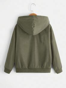 SHEIN Tween Boy 休闲保暖内衬拉链连帽夹克，秋冬保暖 - 軍綠色 - 查看 2