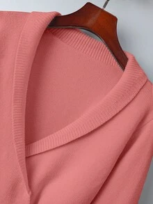 Franclia Cardigan croisé élégant de couleur unie pour femmes, convient pour le trajet domicile-travail - Rose bonbon - Voir 3
