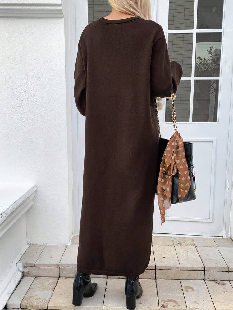 Women's Casual Solid Color Loose Knit Sweater Dress, Autumn