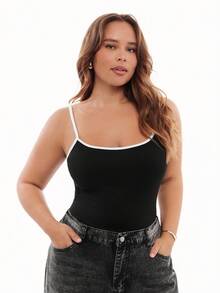 Solavibe 休闲简约黑白撞色吊带背心，修身版型，适合大码女士，夏季