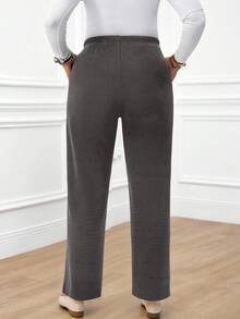 Miaspire Plus Size Women's Casual Daily Black Long Pants With Pockets/Winter Fall - Dark Grey - View 2