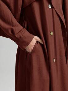 Ontre 女士纯色双排扣风衣，商务休闲宽松舒适中性风，适合机场、工作、外出，优雅的秋冬外套 - 玫瑰紅 - 查看 10