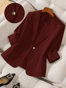 GlowEve CURVE Áo khoác blazer công sở màu trơn cỡ lớn dành cho nữ, thắt eo - Màu Đỏ Sâu - Xem 1