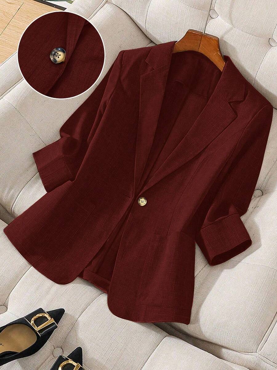 GlowEve CURVE Áo khoác blazer công sở màu trơn cỡ lớn dành cho nữ, thắt eo - Màu Đỏ Sâu - Xem 1