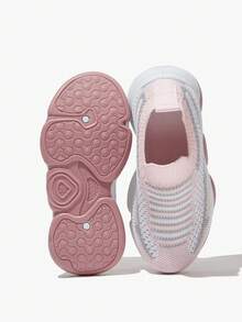JNSQ 1 Paar Mode Lässig Allround Vielseitig Komfortabel Weichsohlig Atmungsaktiv Kontrastfarbe Rosa Slip-On Mädchen Kinder Athletisch Sneaker Sport Laufschuhe, Schulanfangszeit