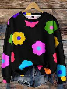 EMERY ROSE Sudadera con estampado floral y hombros caídos en otoño/invierno de talla grande - Multicolor - Ver 3