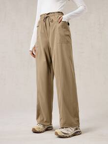 OutZeal 女士户外休闲裤，防水荷叶边抽绳腰带，带口袋 - 駝色 - 查看 11