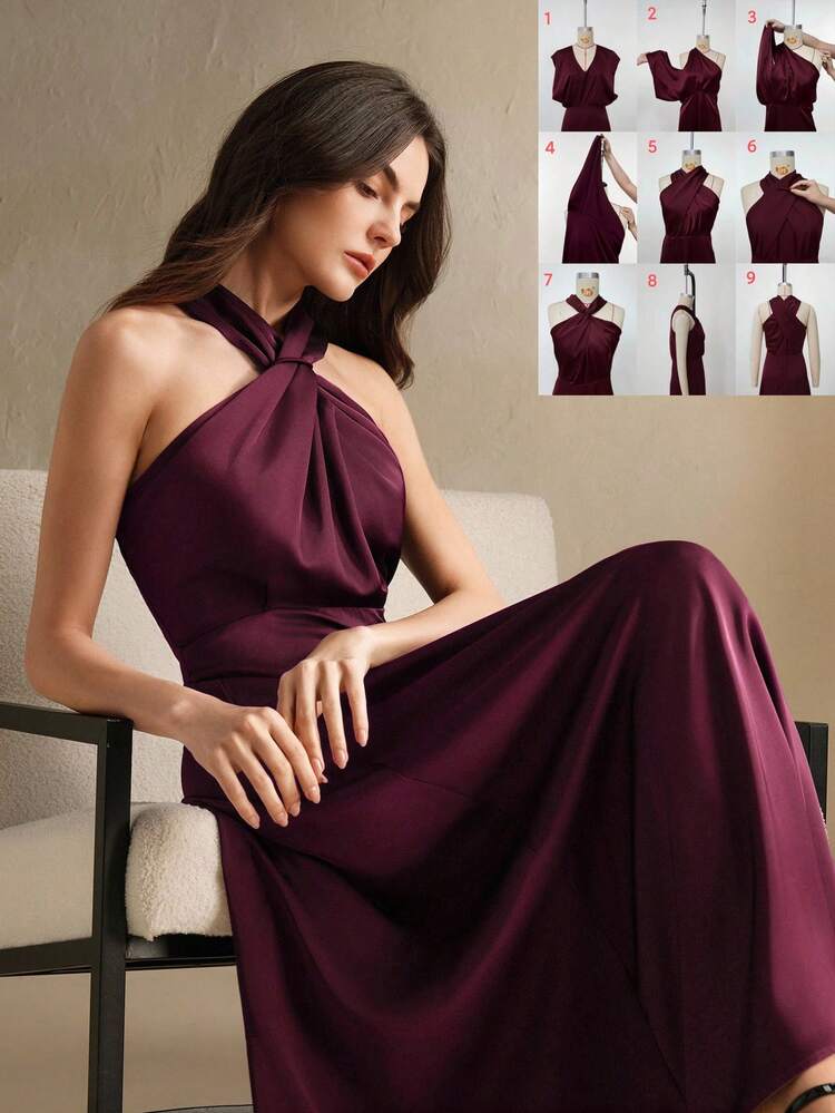 Anewsta Essential Crossover (With Fixed Buckle) Halter Elegant Urban Resort Sleeveless Dress