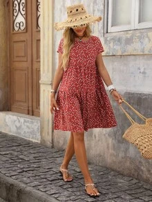 Brillora Ditsy Floral Batwing Sleeve Dress