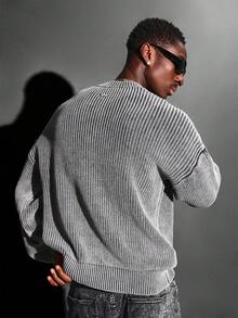 SUMWON Crop Fit Winter Knit Sweater Crew Neck Oversized Sleeve Drop Shoulder Ribbed Jumper Holiday Casual Autumn Loungewear Textured - Grey - View 2