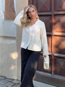 Jeta Ari 新款奶油黄色宽松休闲女士夏季衬衫 - 杏色 - 查看 1