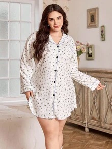CottageSlumber Plus Size Ditsy Floral Waffle Knit Long Sleeve Nightgown, Fall & Winter, Moo Moo Night Dress - Multicolor - View 8