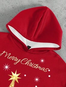 Manfinity Homme Men's Christmas Red Hooded Sweatshirt, Christmas Tree Sweatshirt, Couple Sweatshirt - Multicolor - View 3
