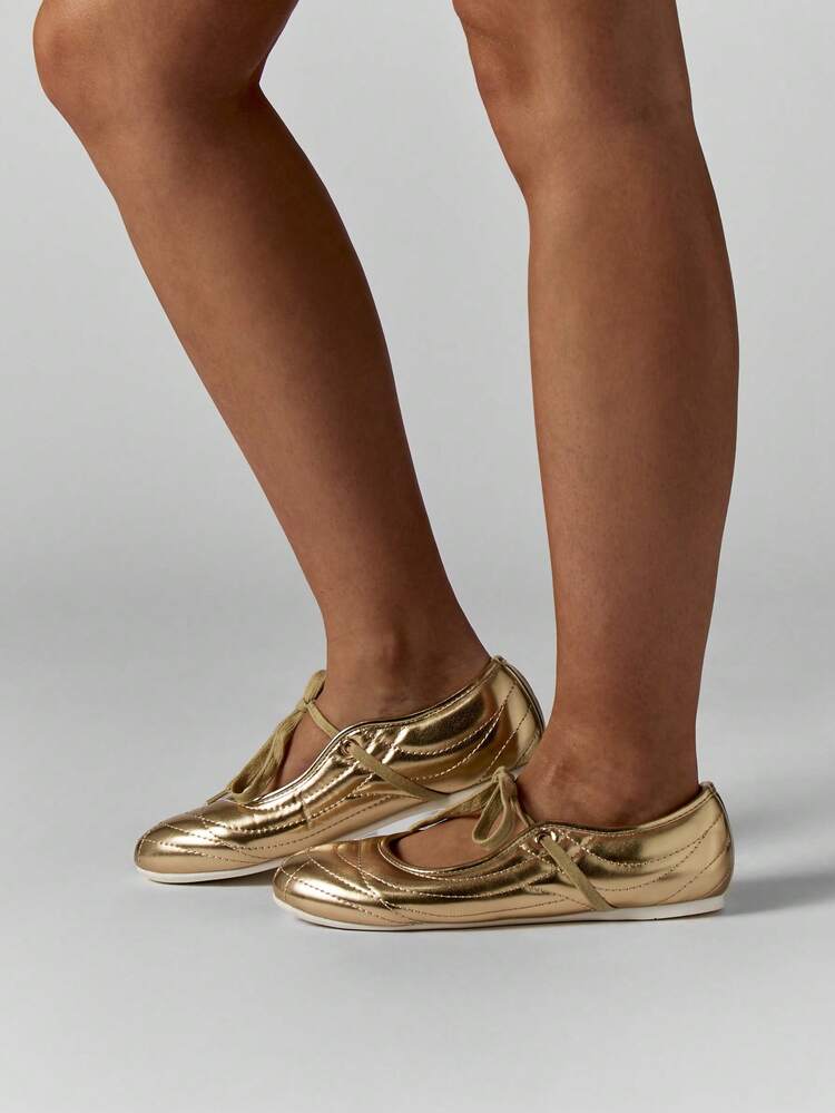 MISSGUIDED Metallic-Ballerinas mit Mary-Jane-Riemen