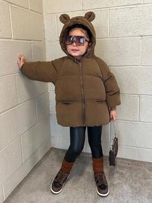 SHEIN Babygirl 可爱百搭保暖内衬黑色连帽棉服，秋冬