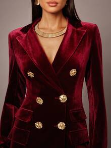 Silquee Women's Solid Color Long Sleeve Double-Breasted Fashion Lapel Blazer Burgundy Dress For Women Blazer Dress Velvet Dress Double-Breasted Blazer Dress Red Wine Dress Christmas Is Suitable For Graduation Party, Wedding Guest Dress, Date, Banquet, Party, Sister Gathering, Dance Burgundy Autumn Winter Clothes For Women - Burgundy - View 8