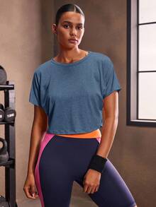 Powerista Áo thun thể thao tay cánh dơi hở lưng cho nữ tập gym - Màu xanh hải quân - Xem 5