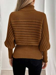 EMERY ROSE Áo len chui đầu cổ lọ dệt kim cáp dáng rộng sang trọng cỡ lớn ôm vừa vặn - màu nâu - Xem 2