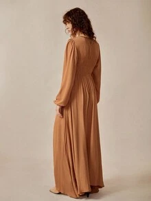 Florisole Váy Maxi Dài Phong Cách Bohemian Mùa Hè Mới Của Pháp, Cổ Chữ V, Thắt Lưng, Ôm Vừa Vặn, Thời Trang Đa Năng Cho Nữ - màu nâu - Xem 2