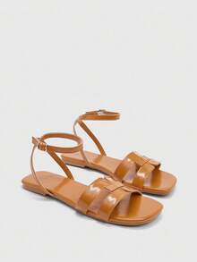 CUCCOO BIZCHIC 1cm Heel Brown PU Women's Fashion Comfortable Flat Slide Sandals - Brown - View 7