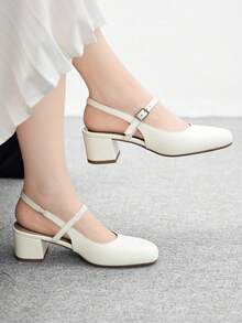 CUCCOO BIZCHIC 女士方头粗跟米色露跟高跟鞋，优雅的办公室工作鞋 - 米色 - 查看 4