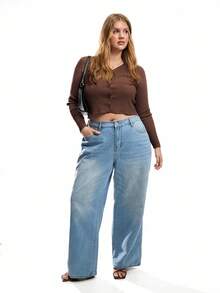 SHEIN EZwear Cárdigan ligero y delgado de punto para tallas grandes en otoño/invierno - Marrón - Ver 2