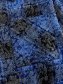 ROMWE MEN Prep 男士时尚格子长袖衬衫，秋季 - 藍色 - 查看 4