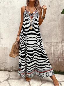 EMERY ROSE Vestido maxi holgado con estampado de leopardo para mujer, elegante para uso diario y vacaciones, verano - Negro - Ver 3