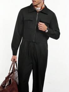 Core Aspect 1 bộ đồ liền quần đơn giản giản dị có khóa kéo phía trước màu trơn tay dài cho nam - màu đen - Xem 6