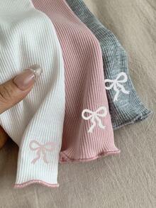 SHEIN Babygirl Cute Casual Versatile Simple Knit Elastic White Long Sleeve Top (Top And Pants Sold Separately) Baby Girl Winter Clothes Baby Girls Sets Baby Girl Long Sleeve Everyday Casual Knit Shirt Baby Girl Sweaters Set Baby Girl Long Sleeve Bow Outfits Baby Casual Sets - Multicolor - View 7