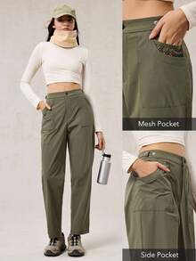 OutZeal 女士防水弹力可调节腰带贴袋户外裤，适合徒步露营，秋冬季穿着 - 綠色 - 查看 5