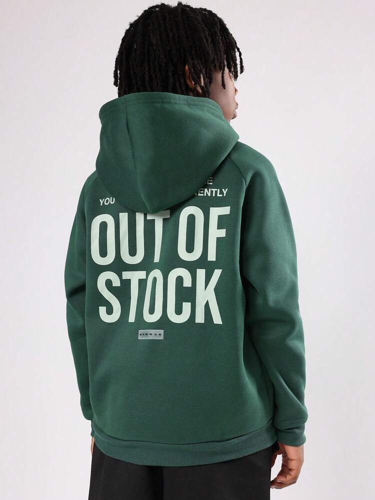 Forest Green Hooded Sweatshirt With Large Text Print