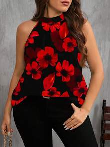 SHEIN Clasi Áo ba lỗ hở vai họa tiết hoa đi nghỉ mát cỡ lớn cho nữ - Nhiều màu - Xem 4