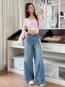 Rivivi Retro American Striped Wide Leg Jeans