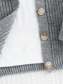 Cozy Pixies 新生男婴休闲百搭3D耳朵连帽长袖开衫毛衣 - 灰色 - 查看 5