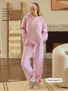 GLOWMODE Heavyweight Fleece Oversized Fit Adjustable Drawstring Waist Basic Joggers With Side Pockets Daily Casual Thermal Warm Winter Valentine's Day - Bubblegum Pink - View 6