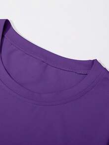 PAVTROS 男士休闲夏季字母印花 T 恤 - 紫色 - 查看 3