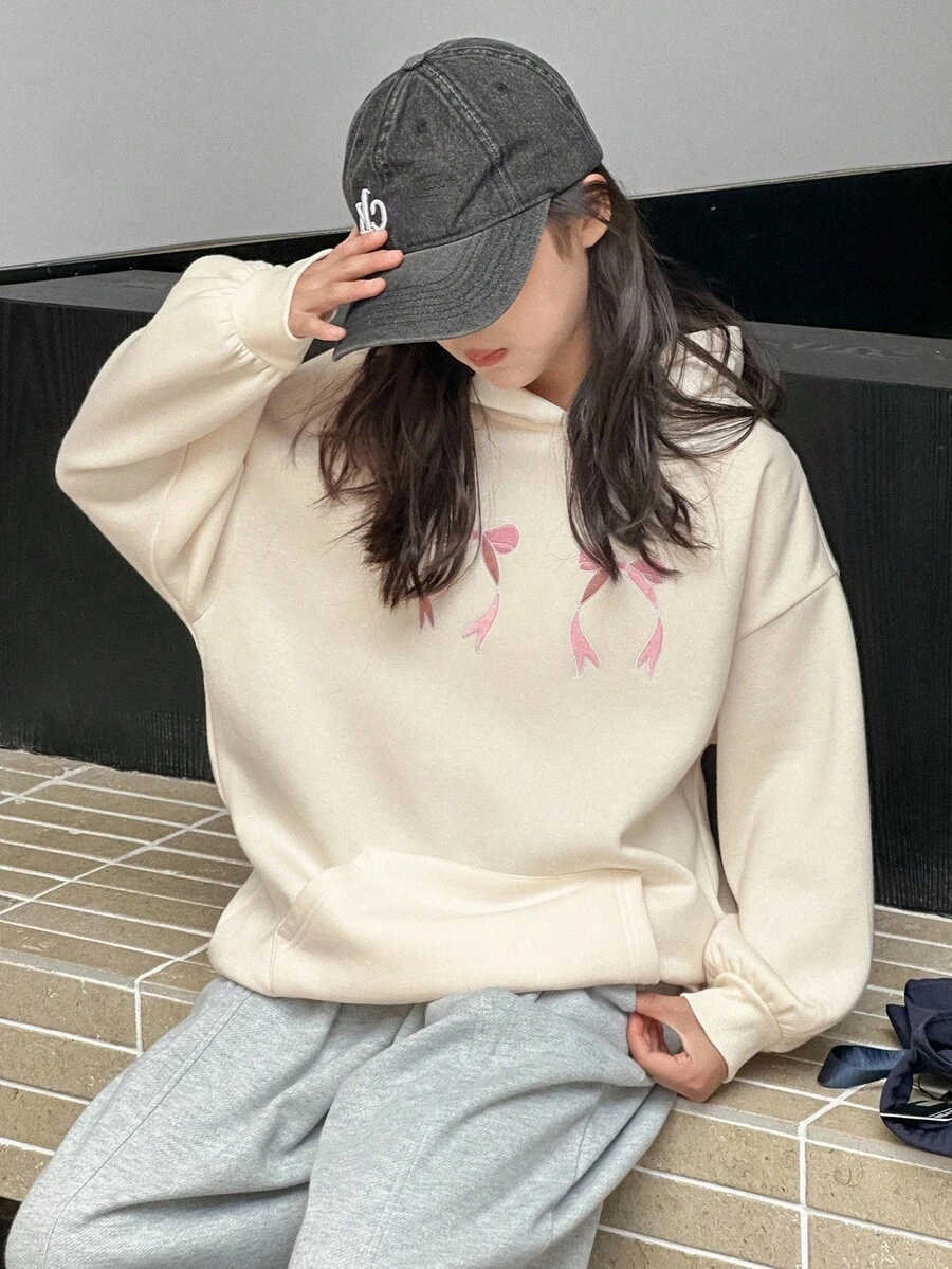 DAZY Tween Girl Knitted Sweatshirt With Thermal Lining, Butterfly Embroidery, Autumn - White - View 1