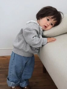 DAZY Baby Girls Lace Patchwork Korean Cartoon Print Long Sleeve Sweatshirt Fall,Winter Toddler Girls Clothes - Grey - View 6