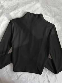 IslaSuriya 女式 Polo 图案印花轻便夹克，休闲街头运动拉链修身长袖外套，秋季 - 黑色 - 查看 2