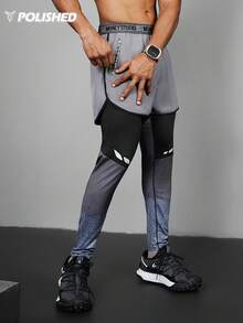 Manfinity Acti Log 男士字母印花拉链口袋二合一运动裤/休闲裤 - 黑色 - 查看 5