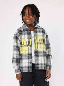 SUMWON Áo sơ mi tay dài cài nút kẻ sọc kẻ caro vải nỉ cotton Trendsetter họa tiết in hình Do Not Disturb, trang phục thường ngày dạo phố, phong cách cuối tuần, thu đông, thoải mái - Đen và trắng - Xem 1