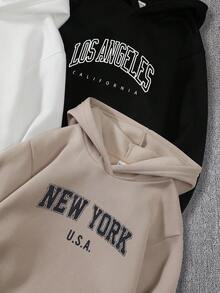 SHEIN Bộ 3 áo nỉ có mũ in chữ, kiểu dáng thường ngày dành cho bé gái tuổi teen, đa năng cho đi làm, đi học, mặc hàng ngày, chơi thể thao, phù hợp cho mùa thu/đông. Áo nỉ kiểu New York dễ thương dành cho tuổi teen. - Nhiều màu - Xem 4