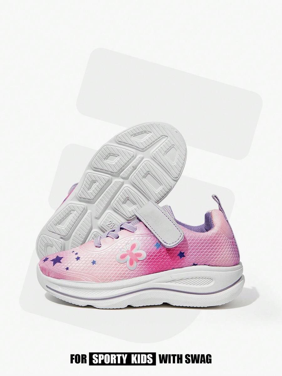 JNSQ Un par de zapatillas deportivas y de estudiante para niños con suela blanda, transpirable y con cordones de lazo de bloques de color - rosa morado - Ver 1