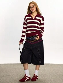 Rina Fox Women's Colorblock Striped Casual Long Sleeve Sweater