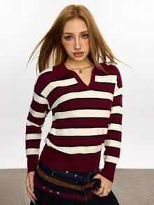 Rina Fox Women's Colorblock Striped Casual Long Sleeve Sweater