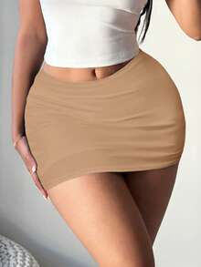 SHEIN SXY Women's Black Sexy Casual Mini Bodycon Skirt (With Leggings Included) Khaki Skirts Tight Skirt Women Skort - Khaki - View 4